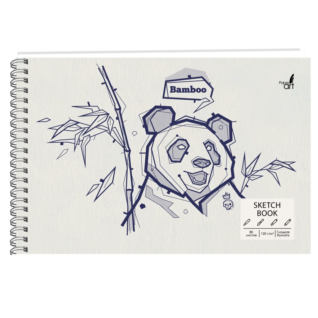Скетчбук А5+  80л., гребень, 120гр/м2 "SKETCHBOOK. Panda book" мат.лам., тв.подложка
