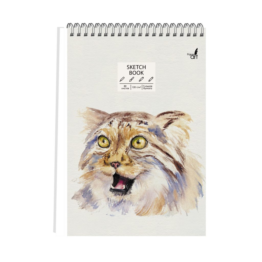 Скетчбук А5+  80л., гребень, 120гр/м2 "SKETCHBOOK. Дикий кот" мат.лам., тв.подложка