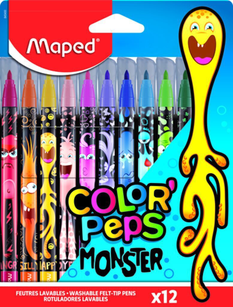 Фломастеры  12цв "Maped. Color peps monster", с заблокир. пишущ.узлом, смываемые