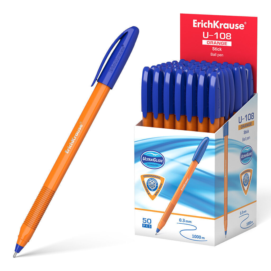Ручка шар. ЕК ULTRA GLIDE U-108 синяя, оранж.корп.1мм