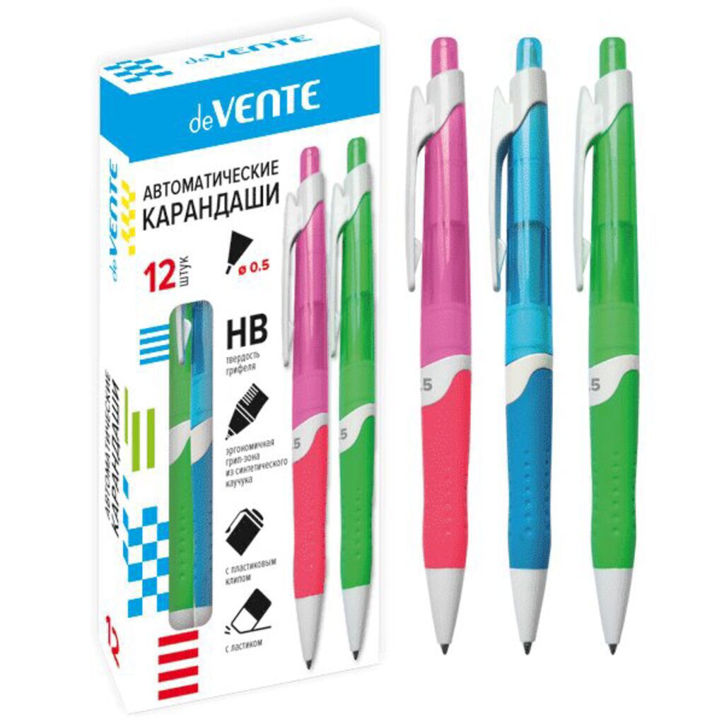 Карандаш механический 0,5мм deVENTE НВ, полупрозр.цв. корпус, с ластиком