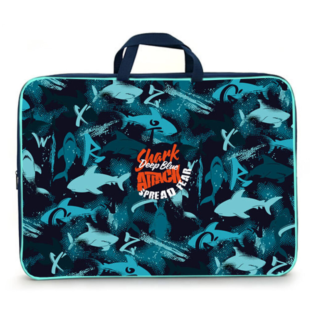 Папка А3 для менеджера широкая, ручка тканевая,  Акулы паттерн