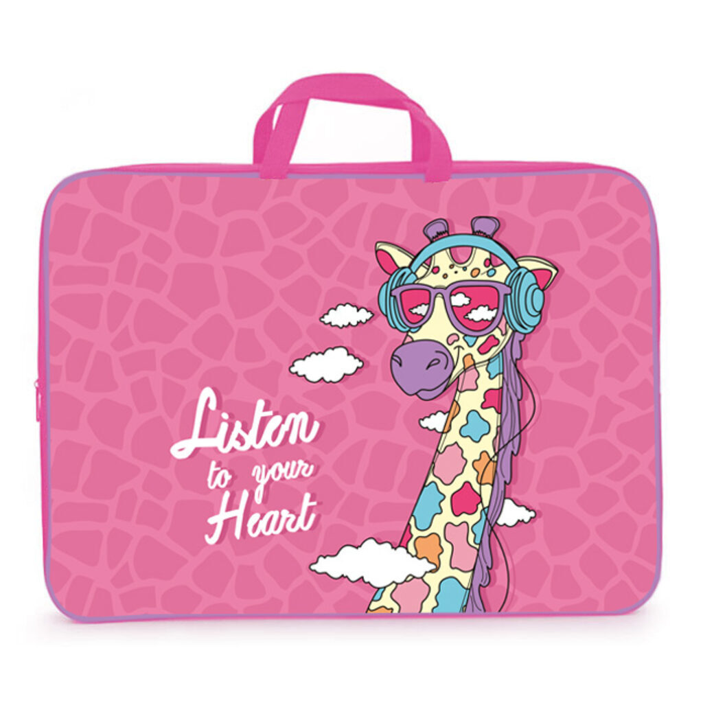 Папка А3 для менеджера широкая, ручка тканевая,  Жираф с музыкой