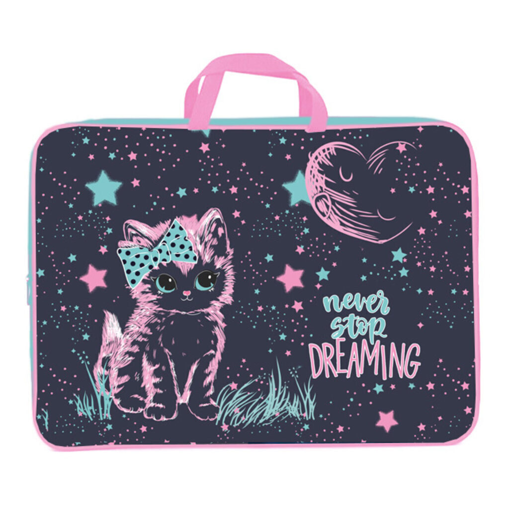 Папка А3 (475*345*75) с ручками, молния, ткань "Розовый котёнок"