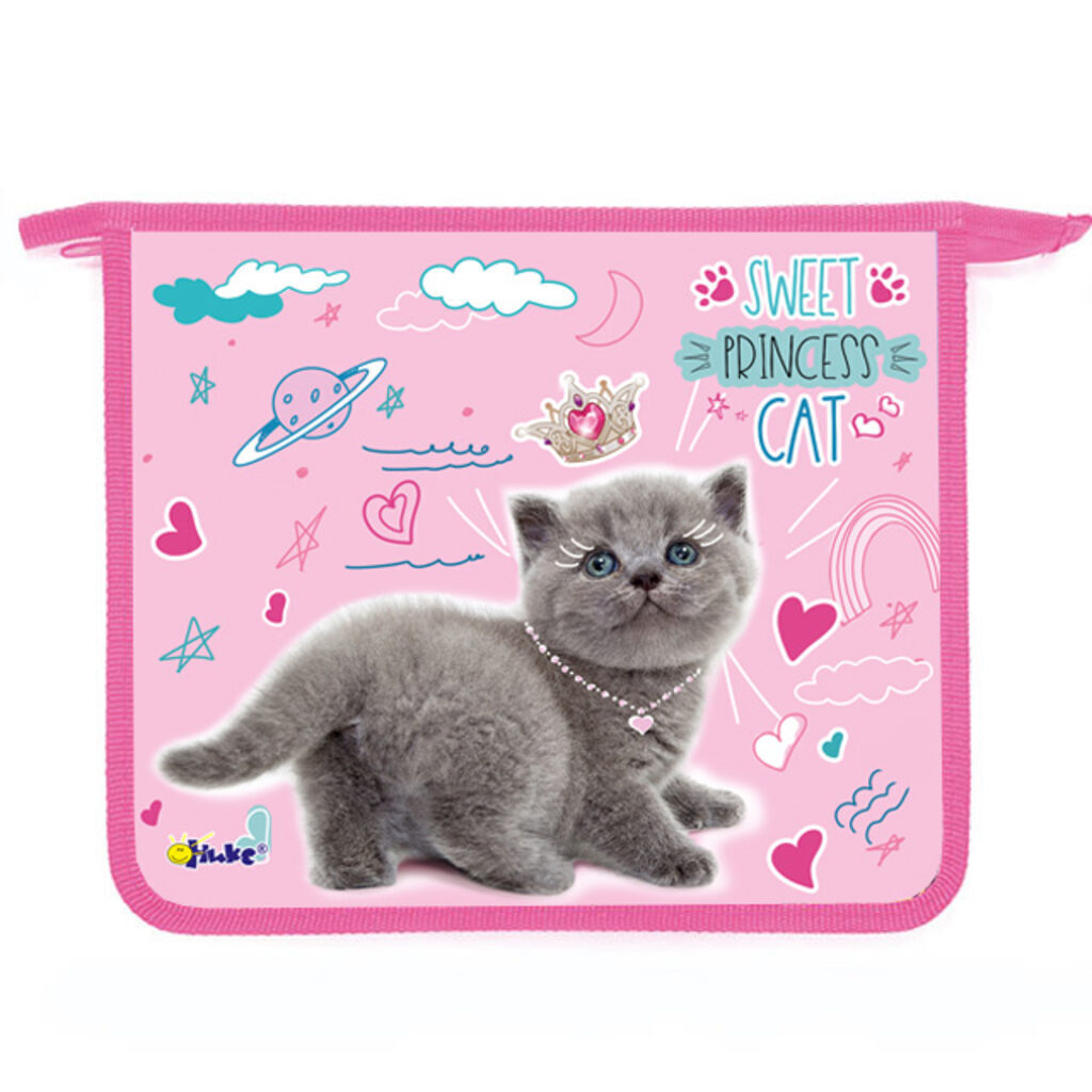 Папка д/тетрад. А5 (240*205*45) 1отд. молния сверху, пластик "Cat princess" диз. с двух сторон