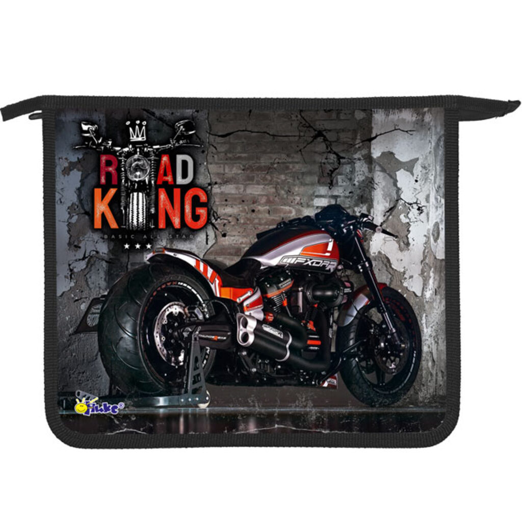 Папка д/тетрад. А5 (240*205*45) 1отд. молния сверху, пластик "Moto king" диз. с двух сторон