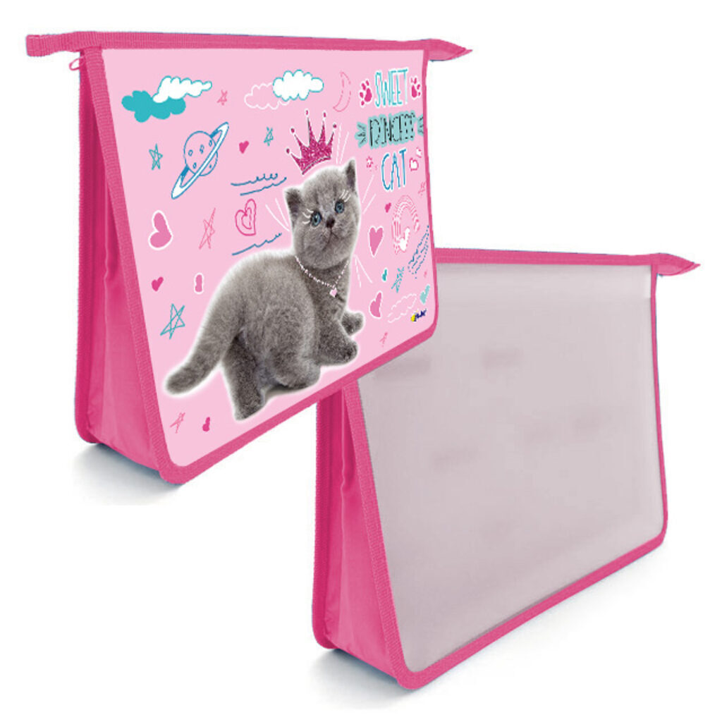 Папка д/ труда А4 (340*245*75) 2отд. молния сверху, пластик/ламинат "Cat princess"