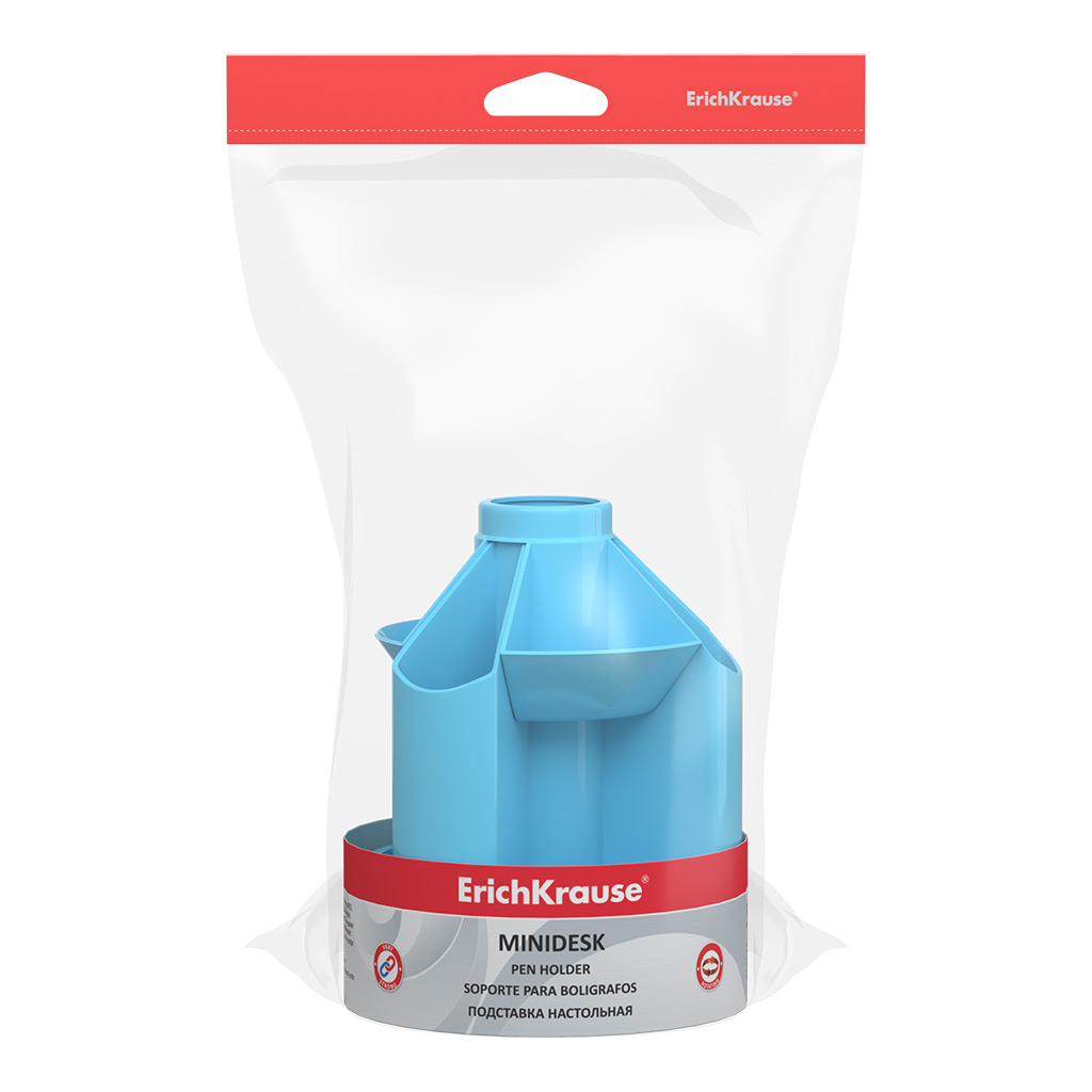 Подставка настольная вращающаяся пластиковая ErichKrause Мини органайзер, Пастель, голубой