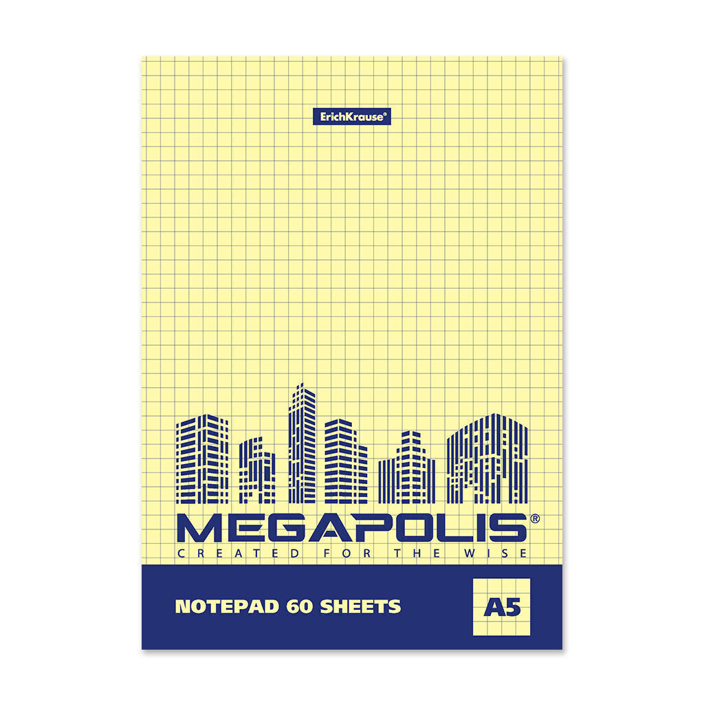 Блокнот А5  60л  на клею  MEGAPOLIS Yellow Concept, клетка, желтый внутрен.блок