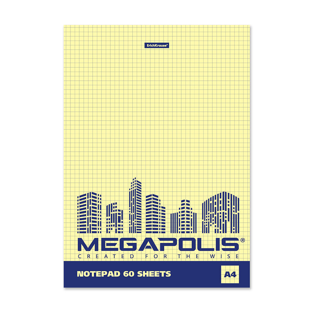 Блокнот А4  60л на клею  MEGAPOLIS Yellow Concept, клетка, желтый внутрен.блок