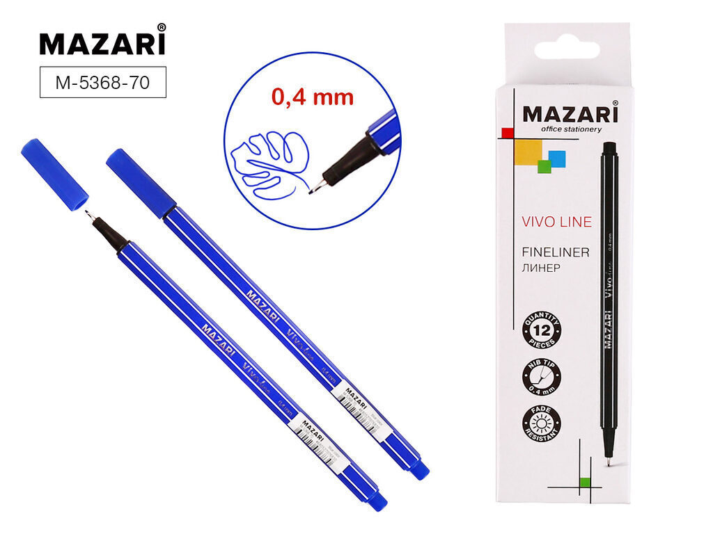Ручка линер 0,4мм "Mazari VIVO LINE" синяя