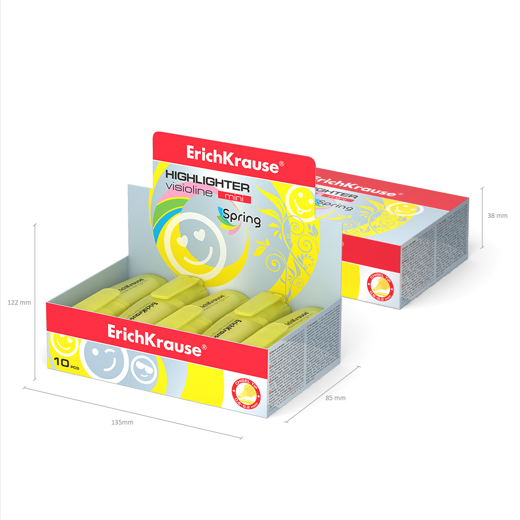 Текстмаркер ErichKrause Visioline Mini Spring, цвет чернил желтый (в коробке-дисплее по 10 шт.)