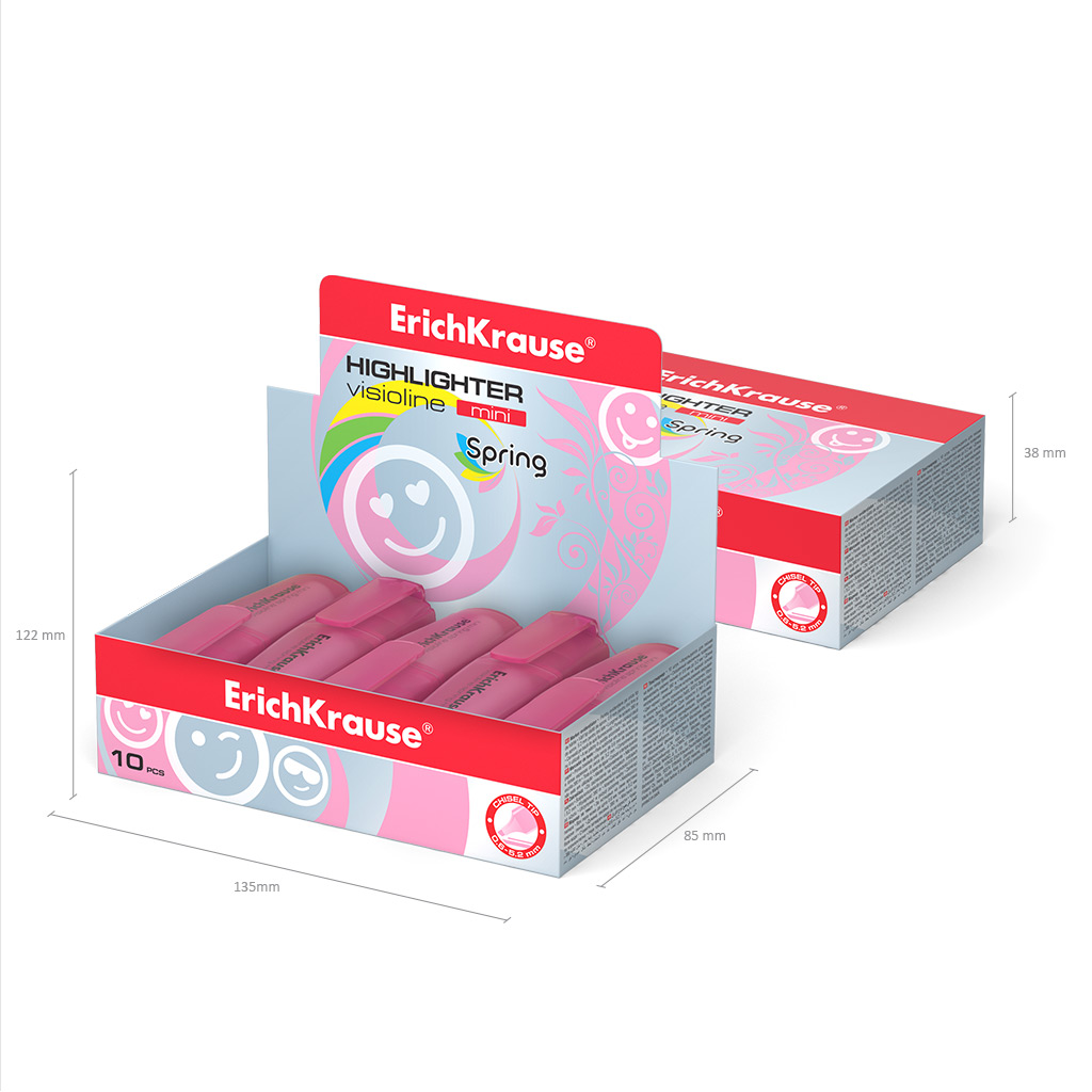 Текстмаркер ErichKrause Visioline Mini Spring, цвет чернил розовый (в коробке-дисплее по 10 шт.)
