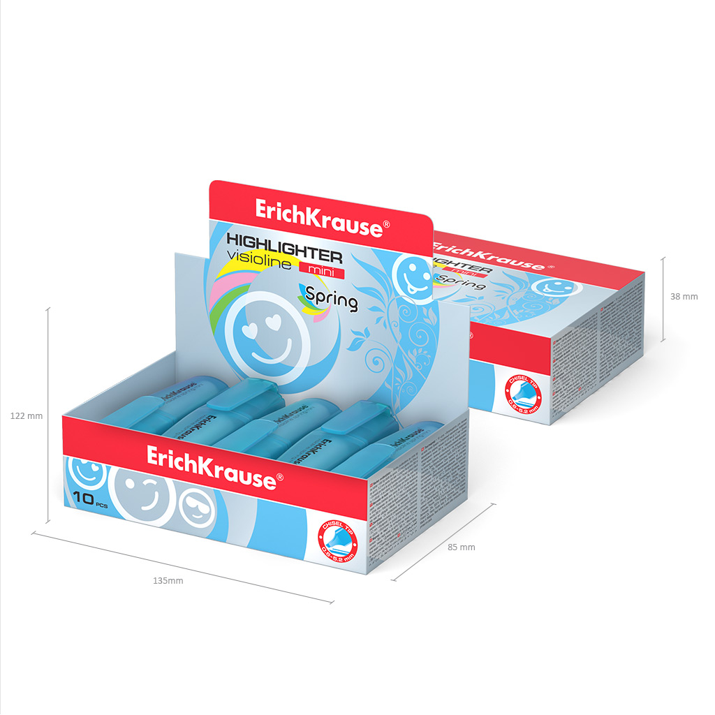 Текстмаркер ErichKrause® Visioline Mini Spring, цвет чернил голубой (в коробке-дисплее по 10 шт.)