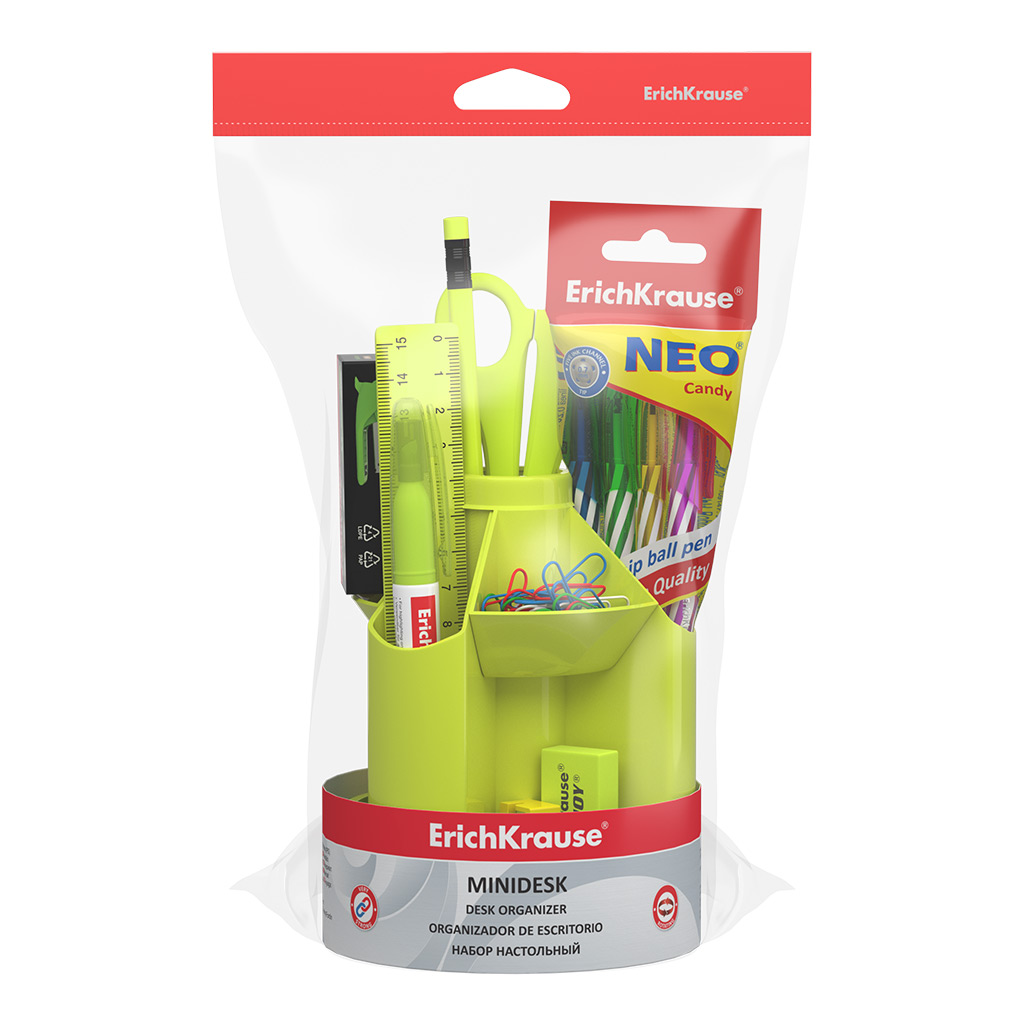 Набор настольный вращающийся пластиковый ErichKrause® Mini Desk, Neon Solid, желтый