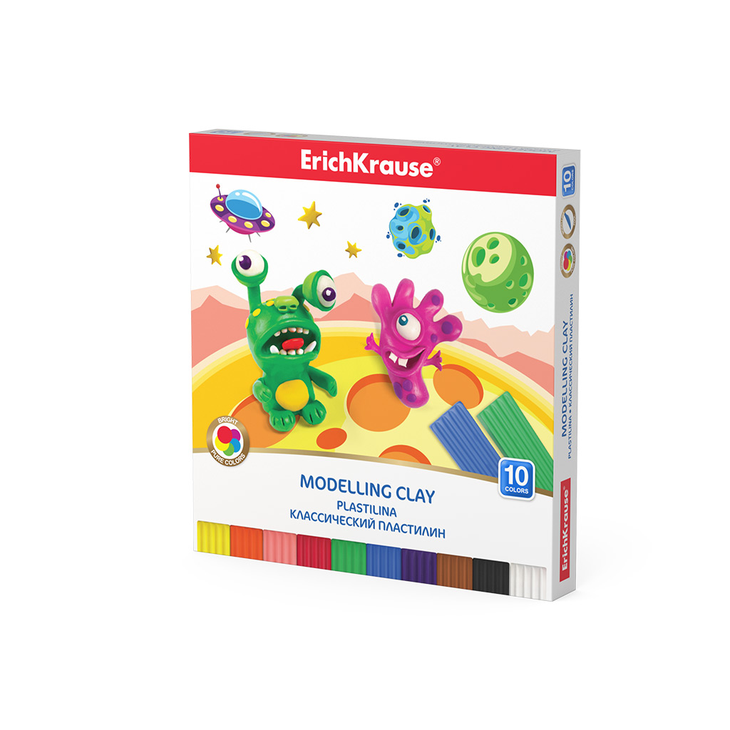 Пластилин классический ErichKrause Monsters 10 цветов со стеком, 150 г (в коробке 10 шт)