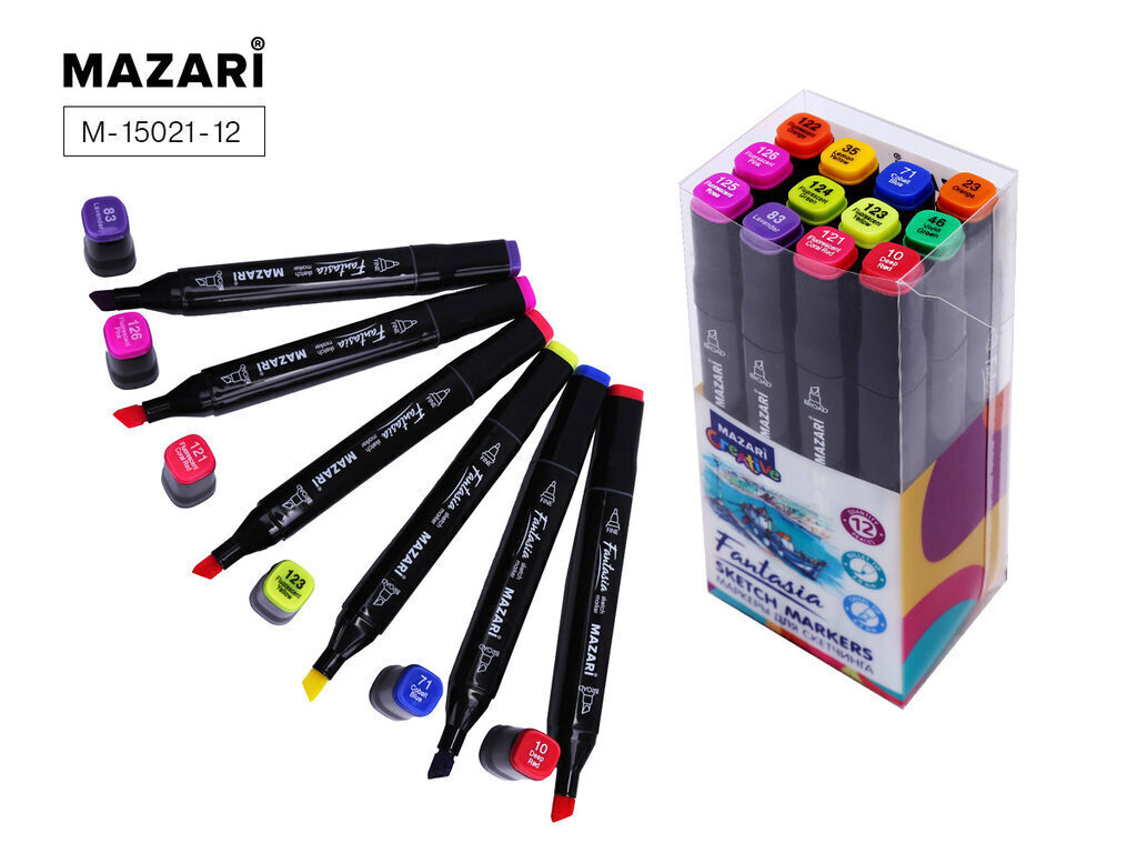 Набор маркеров для скетчинга  12цв. FANTASIA. Main + Fluorescent colors, двусторон., 3,0-6,2мм