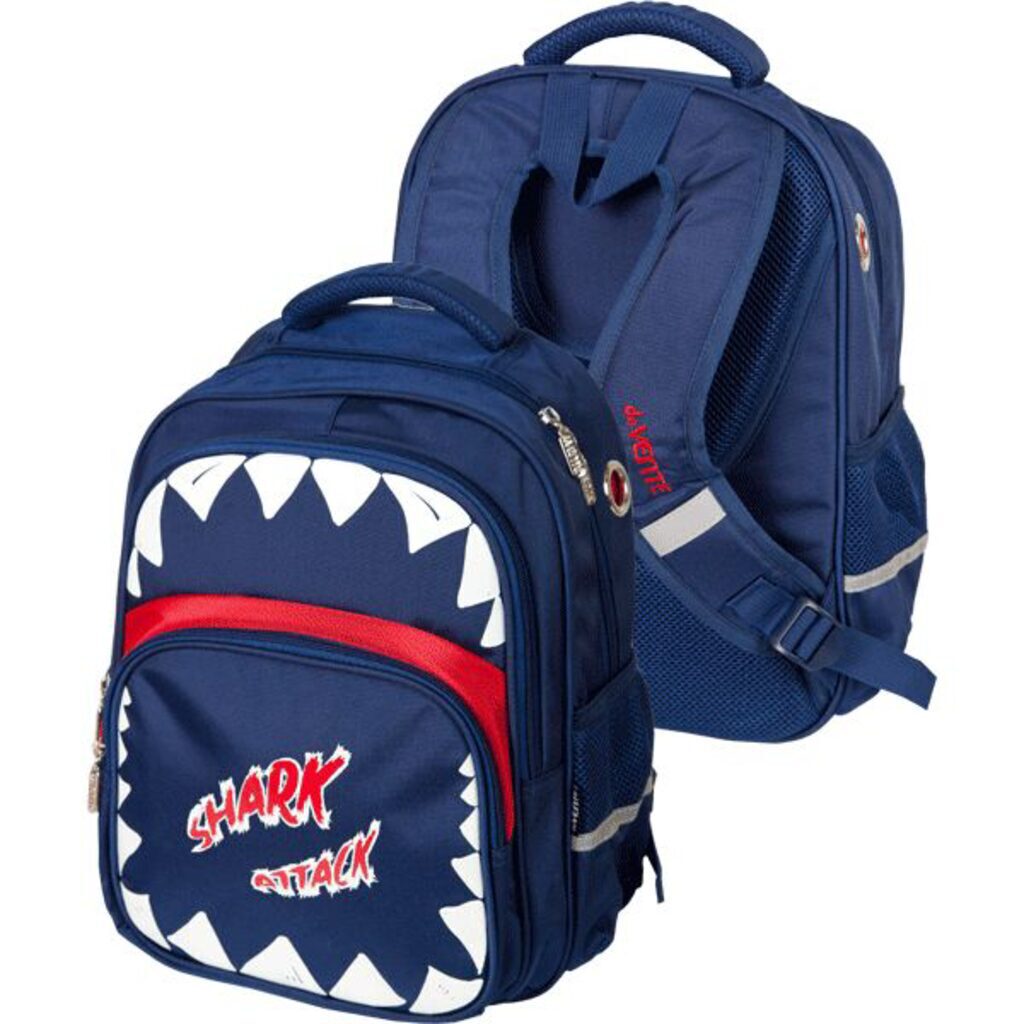 Рюкзак школьный 39*30*20см deVENTE "Shark" текстильный, 2 отд на молн,3 карм, светоот.
