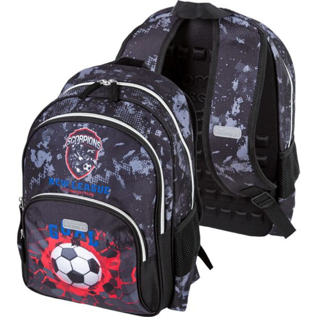 Рюкзак школьный 38*32*18см Attomex "Basic. Football Club" полиэстер,1 отд на молн,4 карм,светоотр.