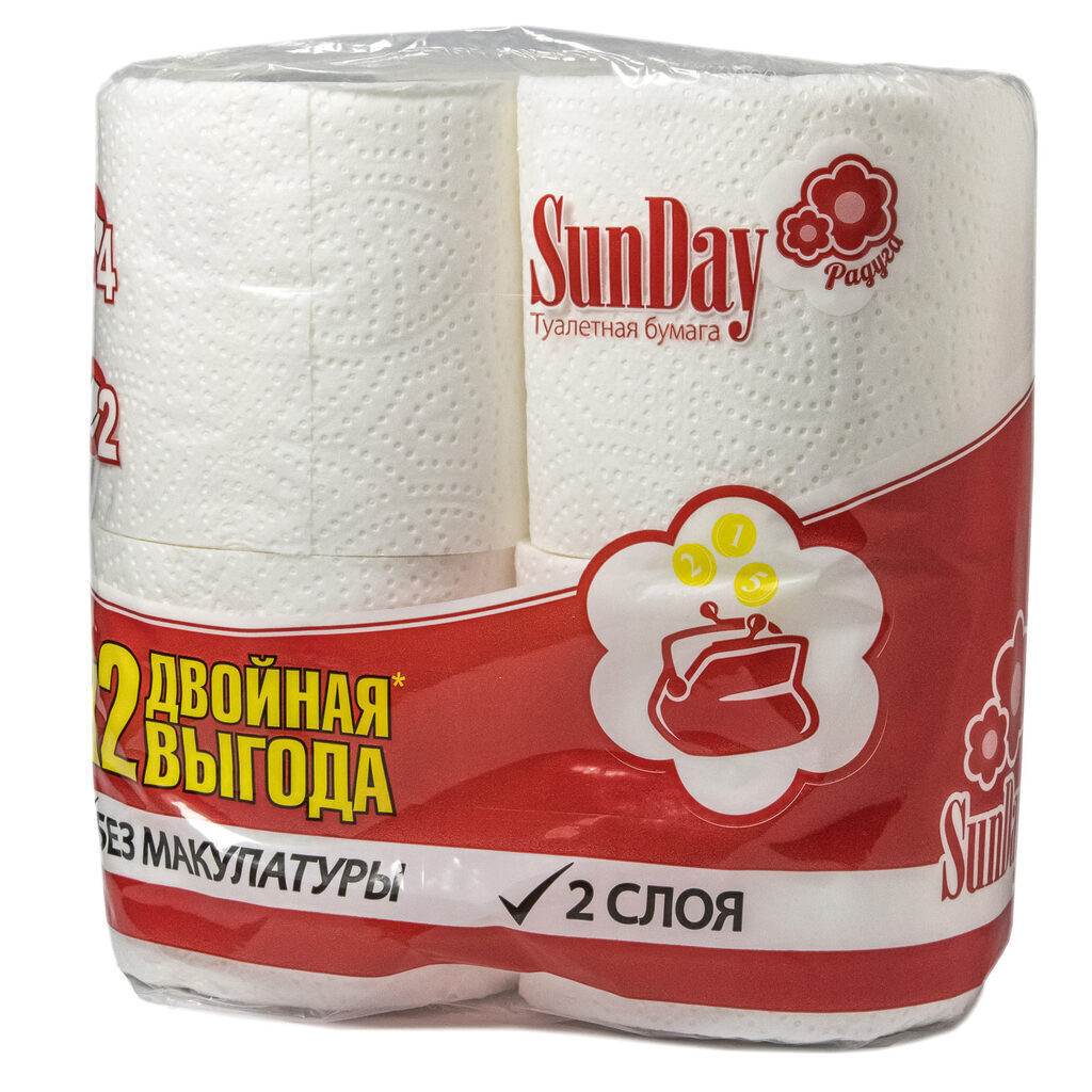 Бумага туалетная "Sunday" 4 шт 2сл