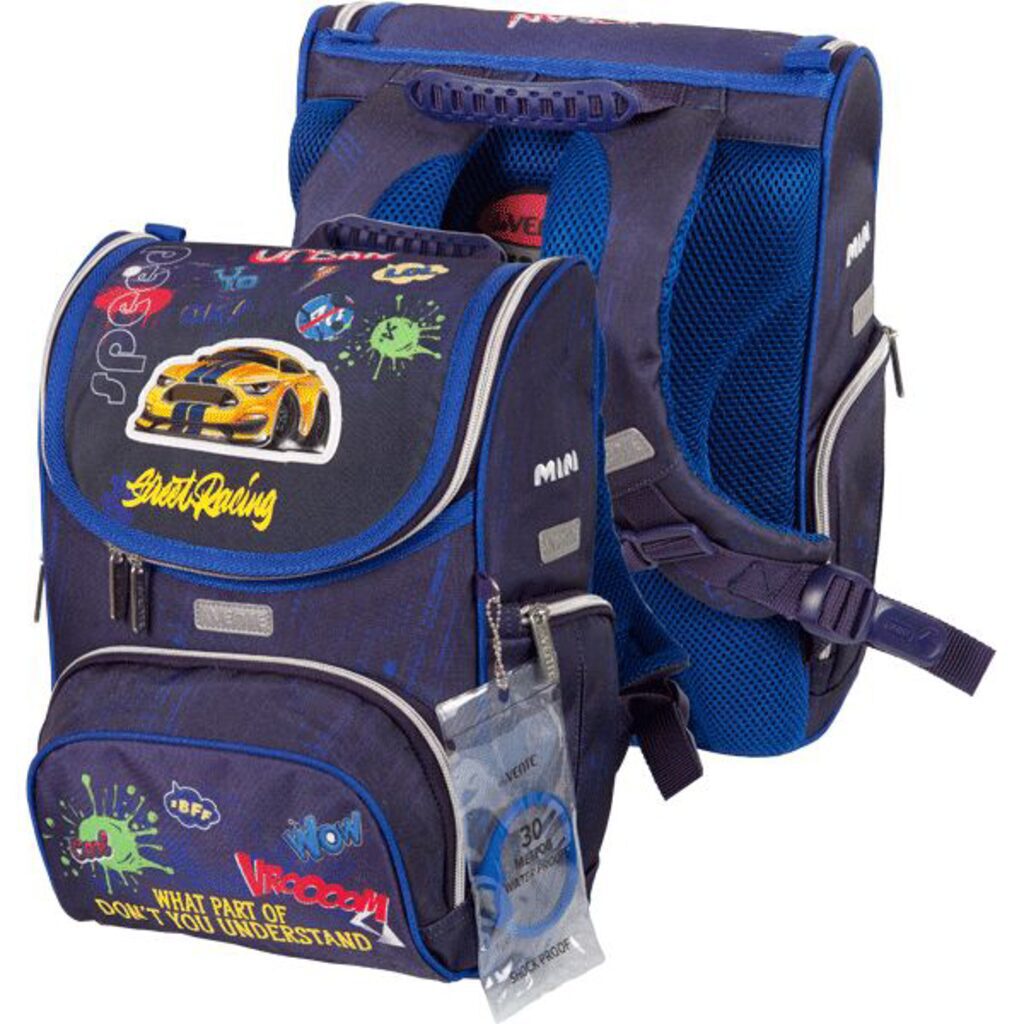 Ранец школьный 35*26*20см Mini.Street Racing полиэстер,  1 отд на замке, 3 карм, светоотр. 800гр