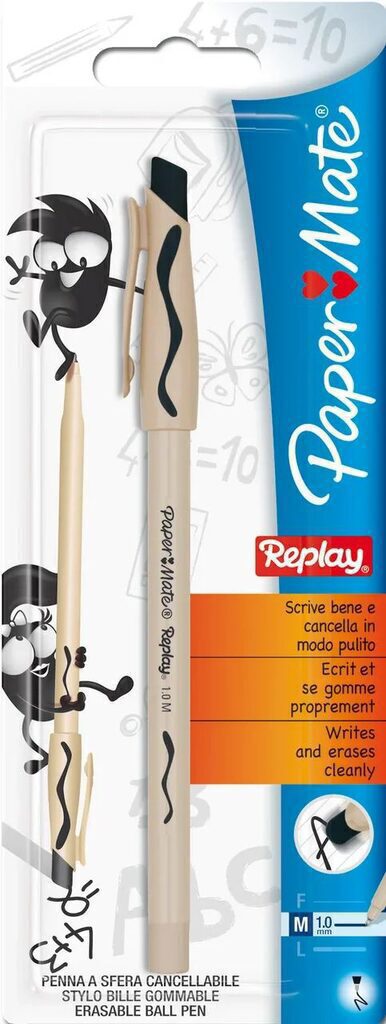 Ручка шариковая стираемая Paper Mate "Replay medium" черная, 1мм, блистер 1шт.
