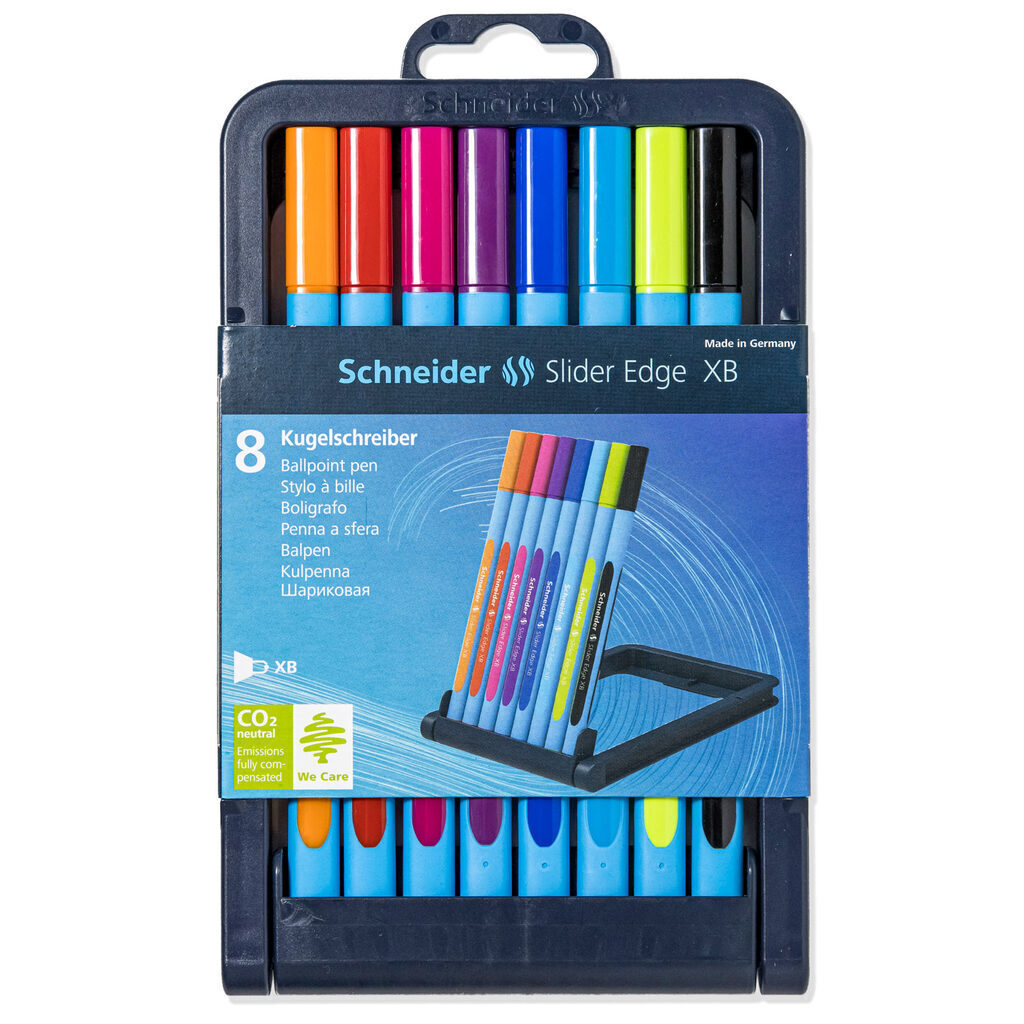 Набор ручек шар. Schneider "Slider Edge"   8 цв., 1,4мм, трехгранные , пласт. футляр
