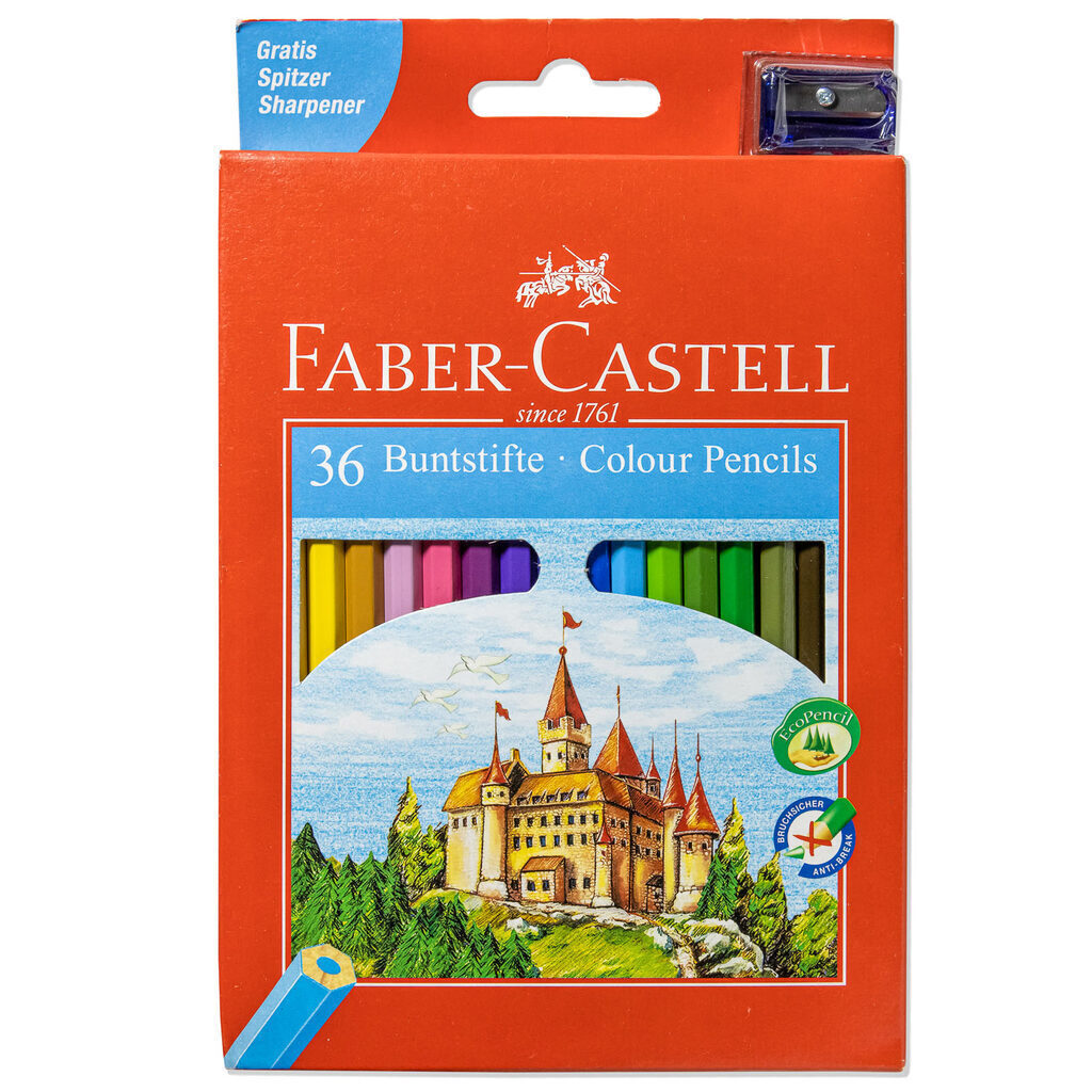 Карандаши цвет. 36цв  Faber-Castell  Замок, шестигр., заточен., европодвес, с точилкой