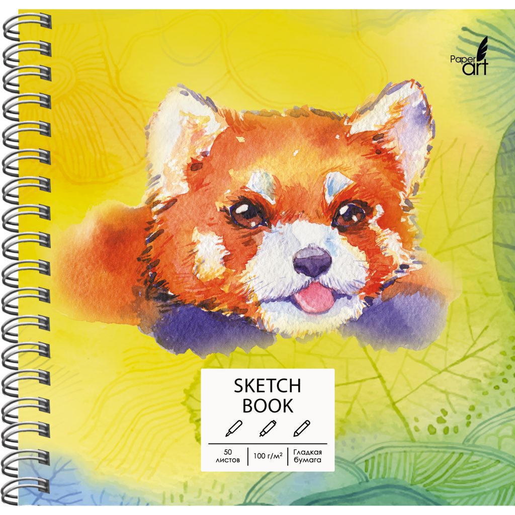 Скетчбук 165*165мм  50л., гребень, 100гр/м2 "SKETСHBOOK. Красная панда (акварель)"