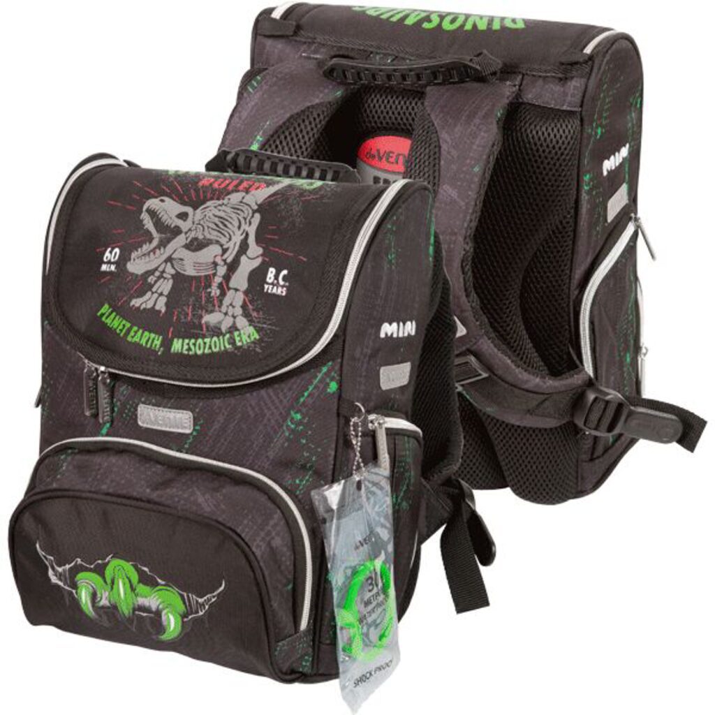 Ранец школьный 35*26*20см Mini. T-Rex" полиэстер,  1 отд на замке, 3 карм, светоотр. 800гр