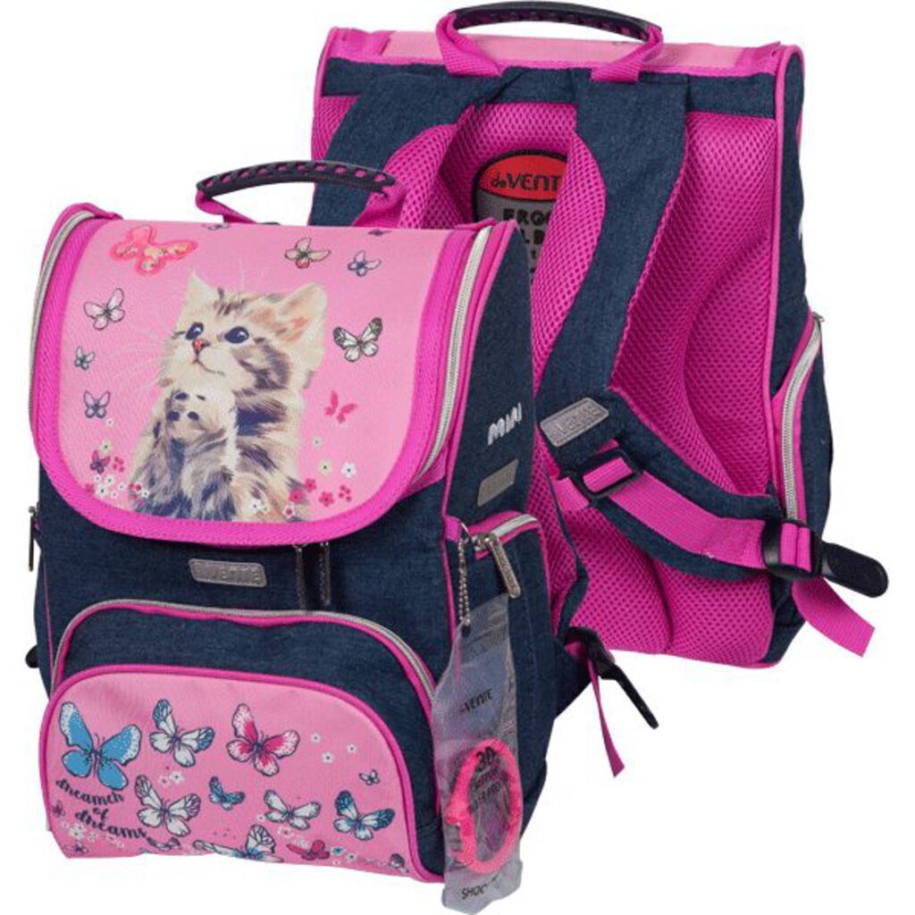 Ранец школьный 35*26*20см deVENTE Mini. Cute Cat" полиэстер,  1 отд на замке, 3 карм,светоотр. 800гр