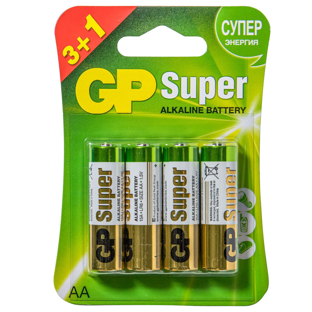Батарейка LR-06 (АА) GP Super Alkaline, блистер,(промо 3+1) цена за 1 шт