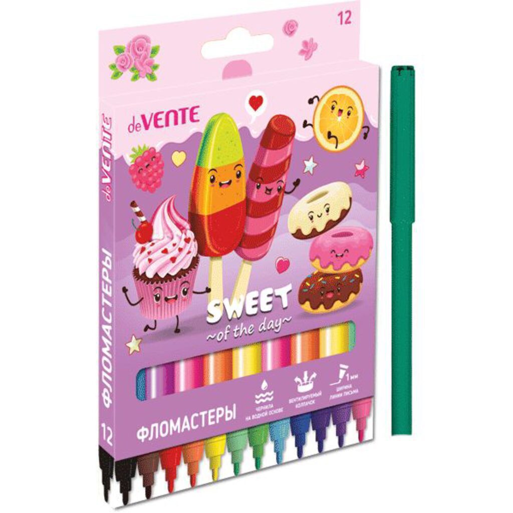 Фломастеры  12цв "deVENTЕ. Sweet", вент. колпачок, карт. упак.