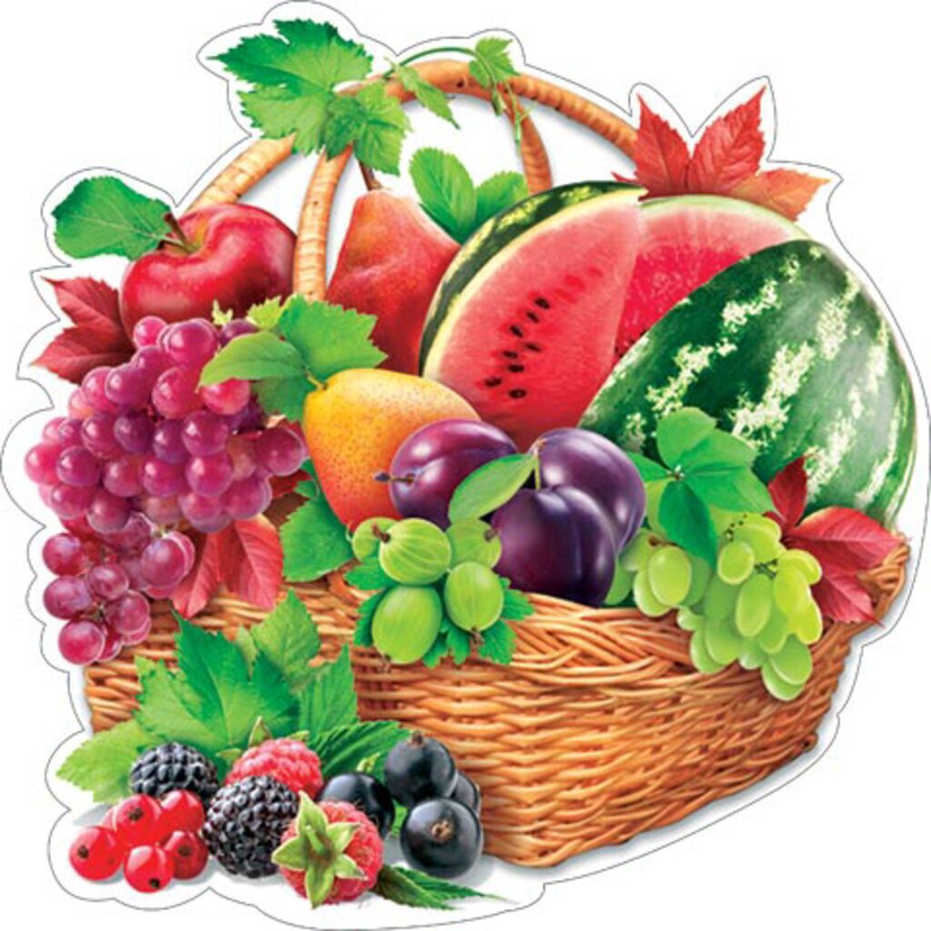 Украшение на скотче 26*26см "Корзина с фруктами" блёстки