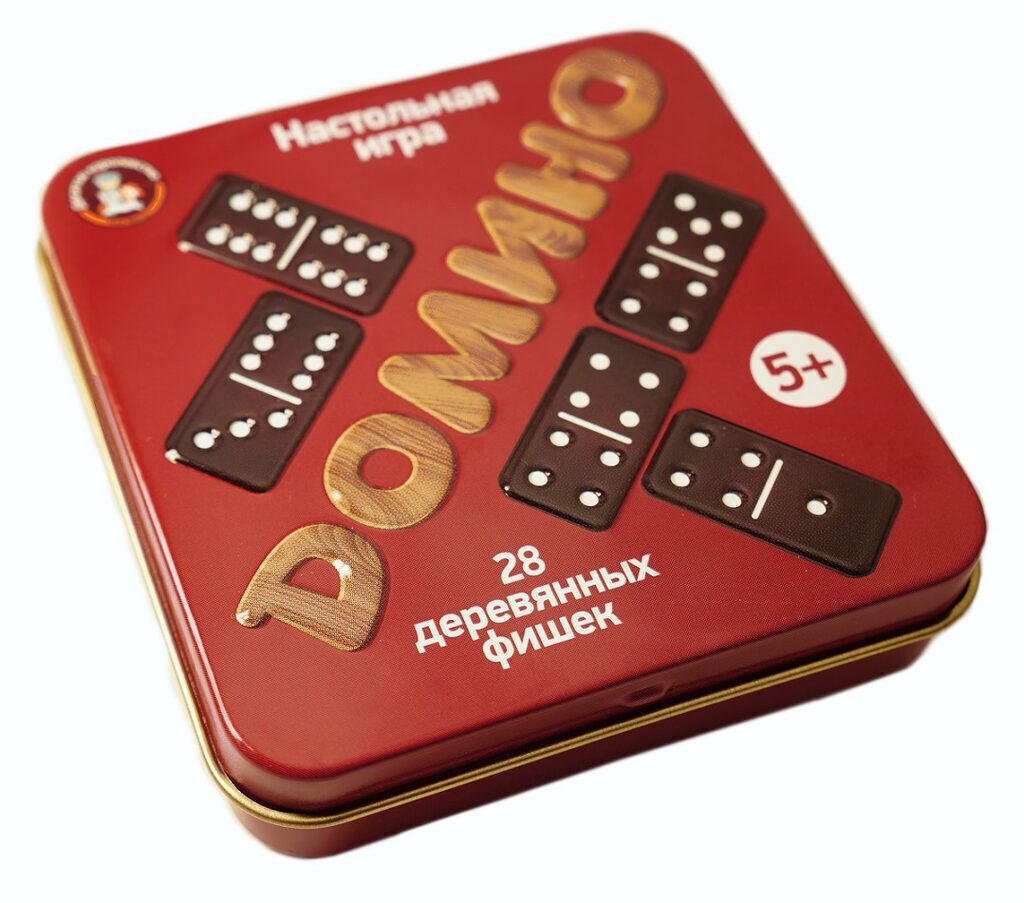 Домино жест. коробка 28 фишек, дерево 5+