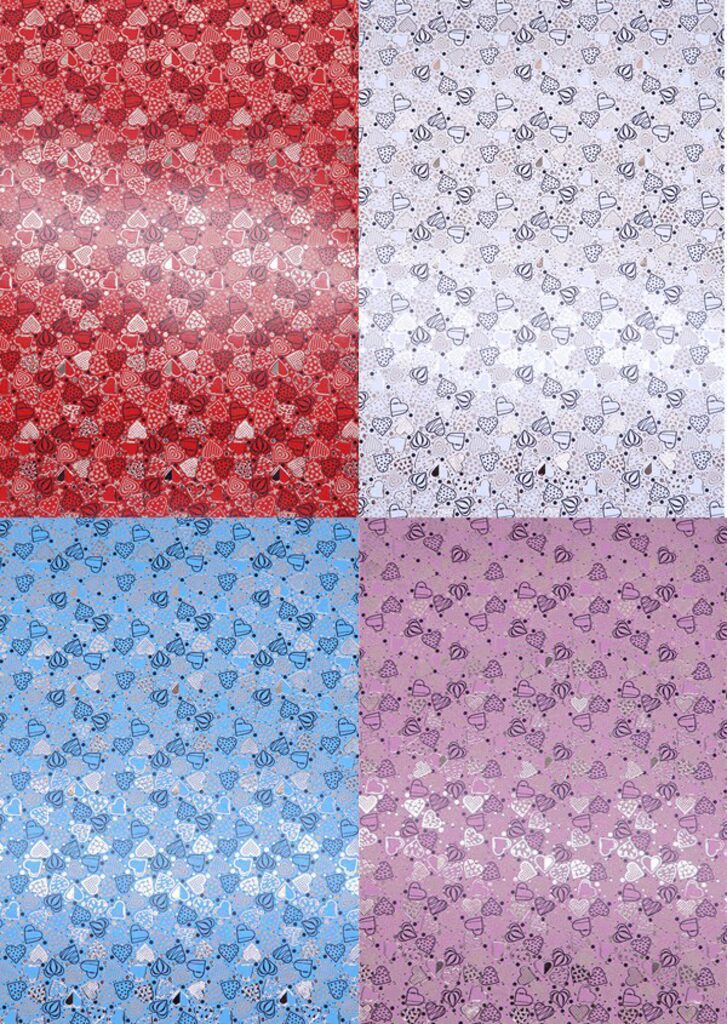 Картон цв. А4  4цв.  4л. мелов. с тисн.фольгой, одностор., пл. 190 гр/м2 "Сердца", в папке