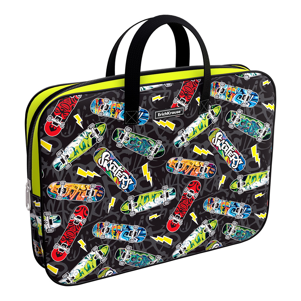 Папка текстильная на молнии ErichKrause® с ручками Neon Skate, A4+