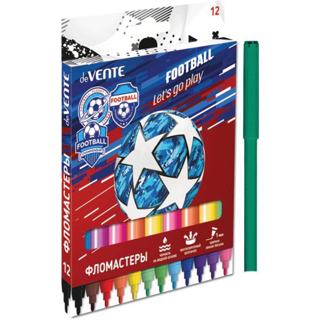 Фломастеры  12цв "deVENTЕ. Play Football" , вент. колпачок, картон