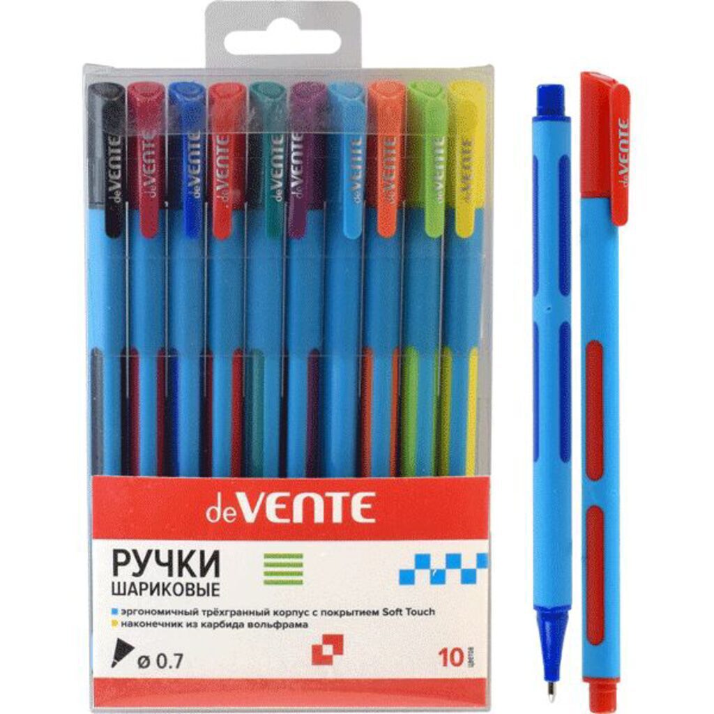 Набор ручек шар. deVENTE. Trio Soft 10 цв., 0,7мм, трехгранные*