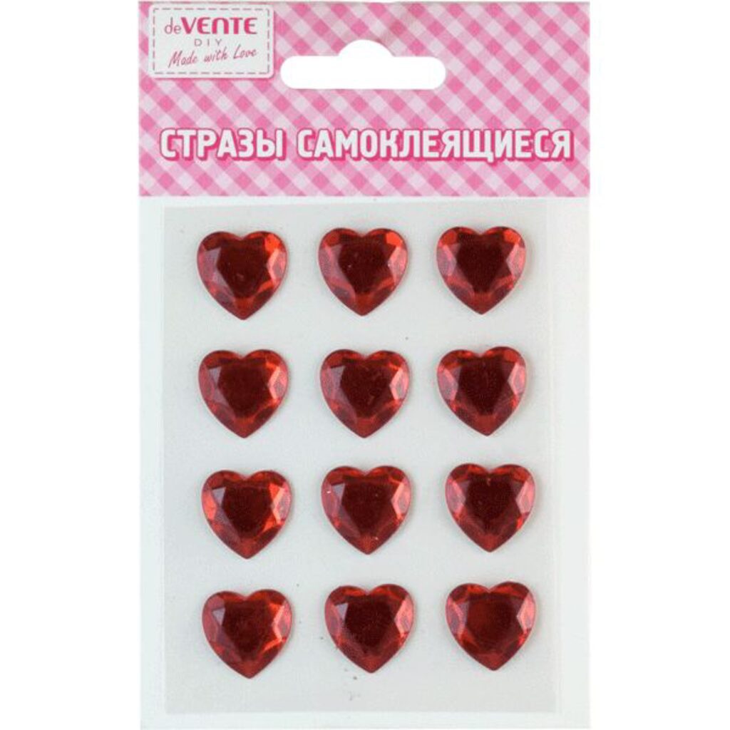 Стразы клеевые "Сердечки" 8*10,5см, красные