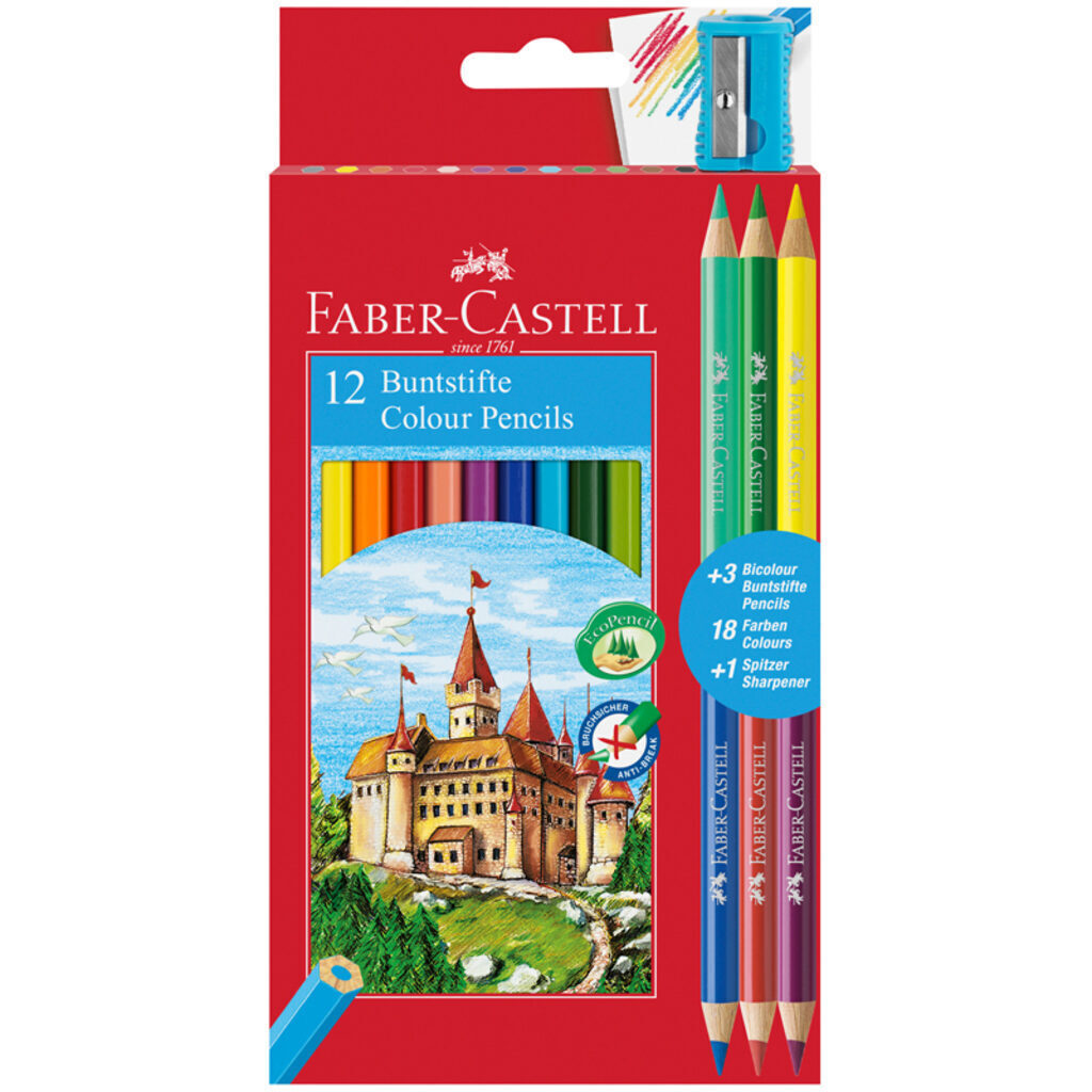 Карандаши цвет. 12цв  Faber-Castell  Замок , шестигр., заточен.,+6цв.круг.формы+ точилка