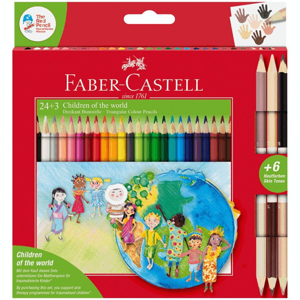 Карандаши цвет. 24цв  Faber-Castell  Дети мира , трехгран., заточен.,+6цв.круг.формы