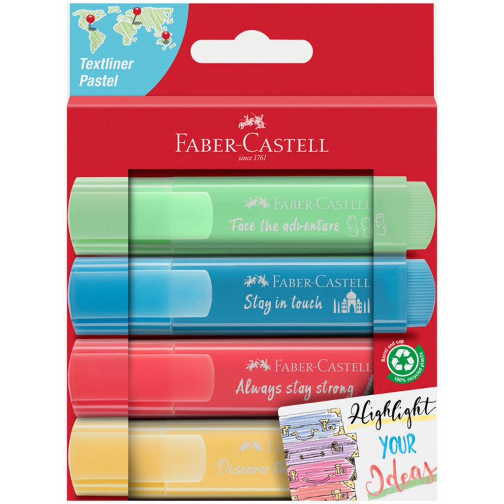 Набор текстовыделителей Faber-Castell "TL 46 Pastel" 4цв, 1-5мм