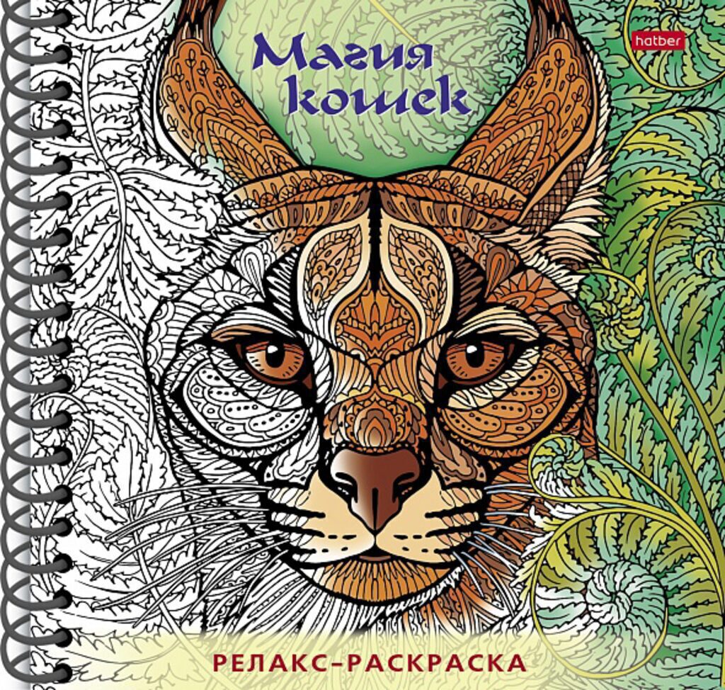 Раскраска А5 64стр. "Большая Книга раскрасок. Релакс-раскраска. Магия кошек" тв.обложка, гребень