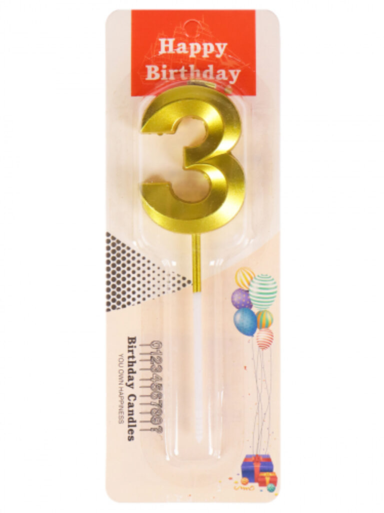 Свеча-цифра "3" Золотой стиль