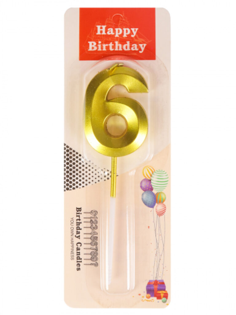 Свеча-цифра "6" Золотой стиль