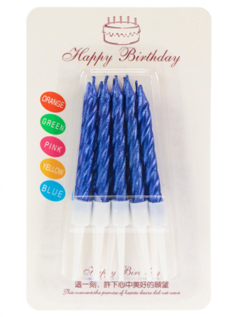 Свечи для торта "Счастливый праздник", синие 10шт с подставкой
