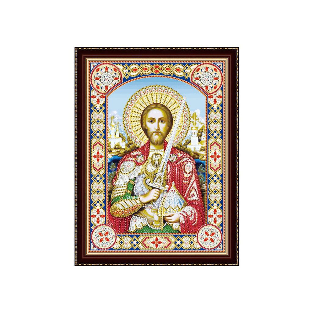 Мозаика алмазная по номерам на холсте 30*40см "Икона Святого Александра Невского"(частич. заполнени