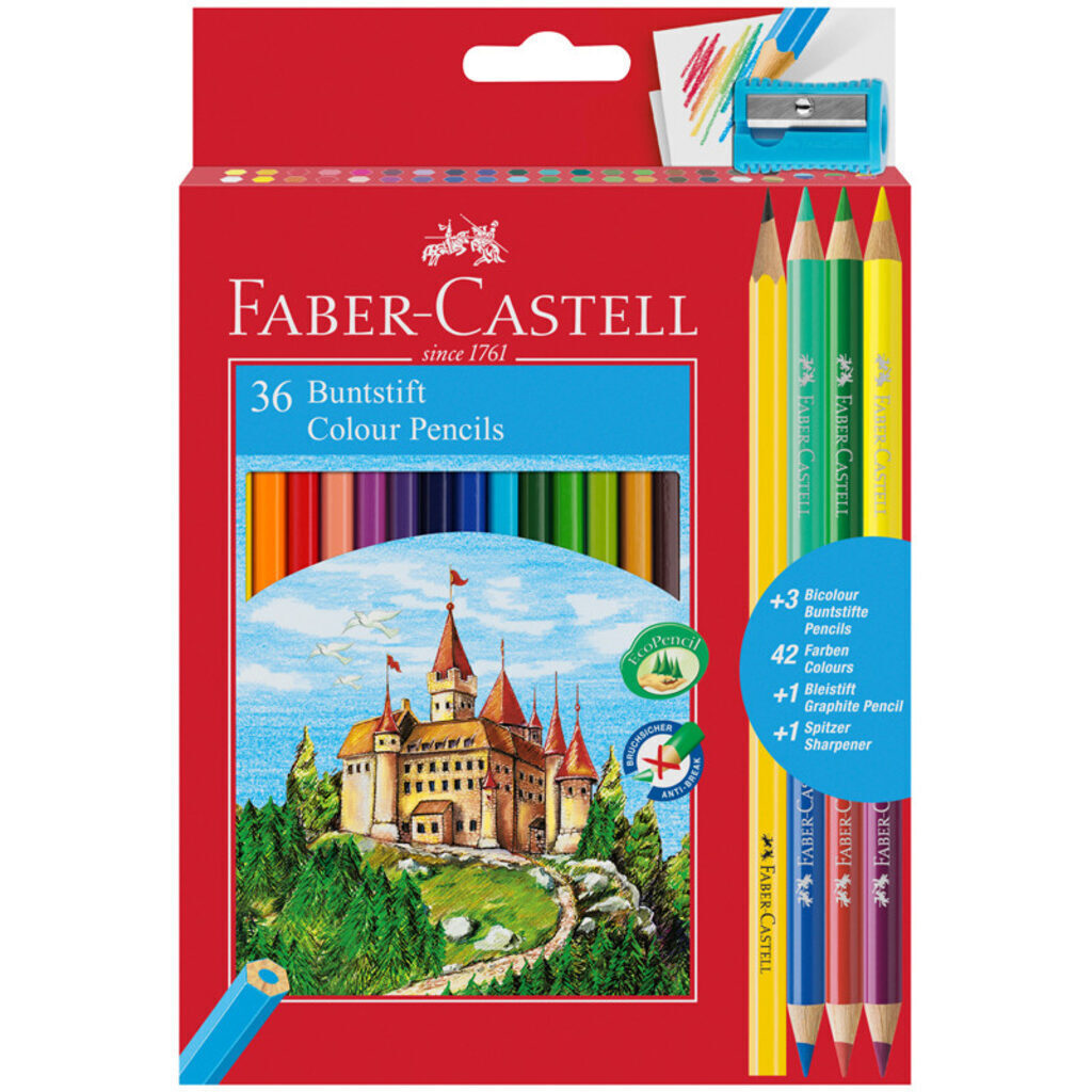 Карандаши цвет. 36цв  Faber-Castell  Замок , шестигр., заточен.,+6цв.круг.формы+ точилка