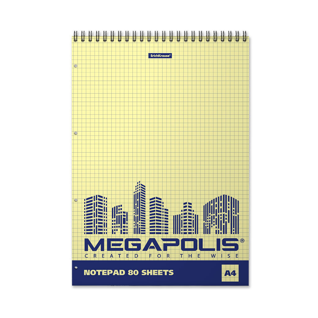 Блокнот А4  80л гребень "MEGAPOLIS. Yellow Concept" клетка